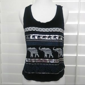 Elephant black & silver crop tank top
